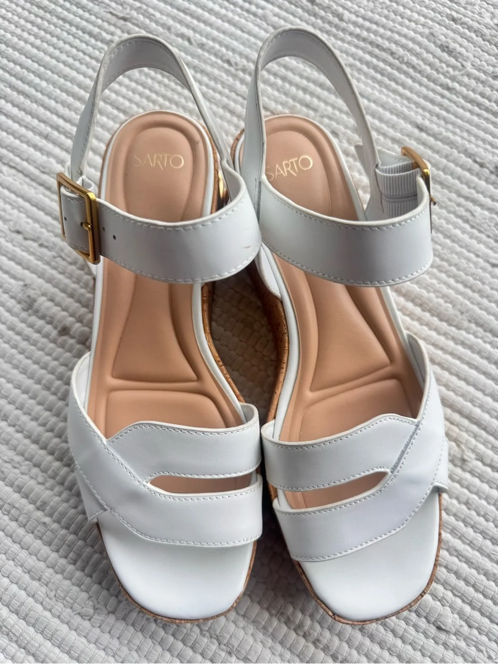 SARTO by Franco Sarto A-Tilly White Leather Cork Wedge Sandals Size 9